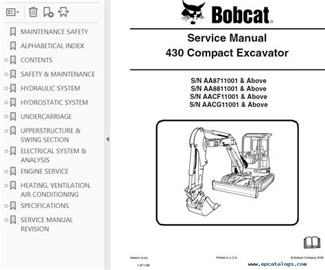 Bobcat 430 Compact Excavator Service Manual PDF